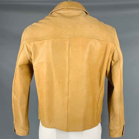 RRL by RALPH LAUREN Tan Distressed Leather Zip Up Jacket - Picture 3 of 5